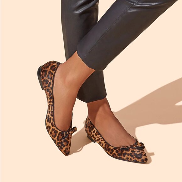 Sarah Flint Shoes - SOLD - Sarah Flint Natalie Leopard Print Calf Hair Pointed Bow Flats 38